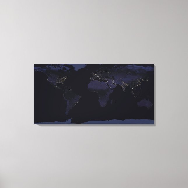 Impressão Em Tela Mapa Global das Luzes da Cidade da Terra à Noite. (Frente)