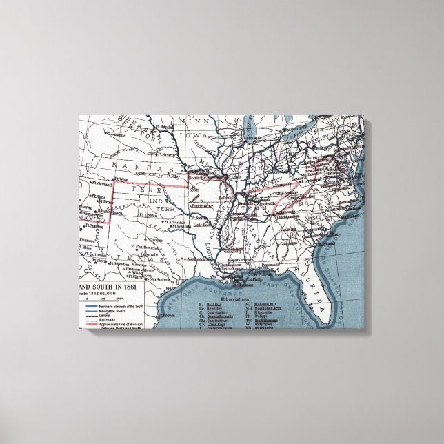 IMPRESSÃO EM TELA MAPA: GUERRA CIVIL, 1861 (Frente)