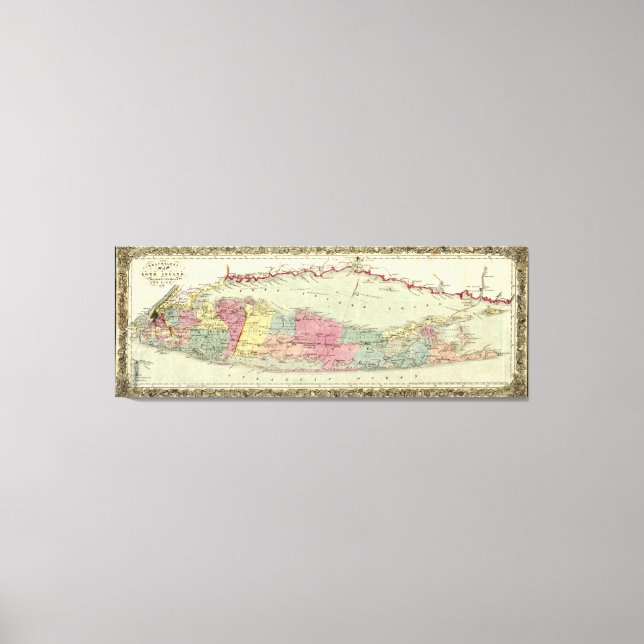 Impressão Em Tela Mapa histórico de viajantes de Long Island entre 1 (Frente)