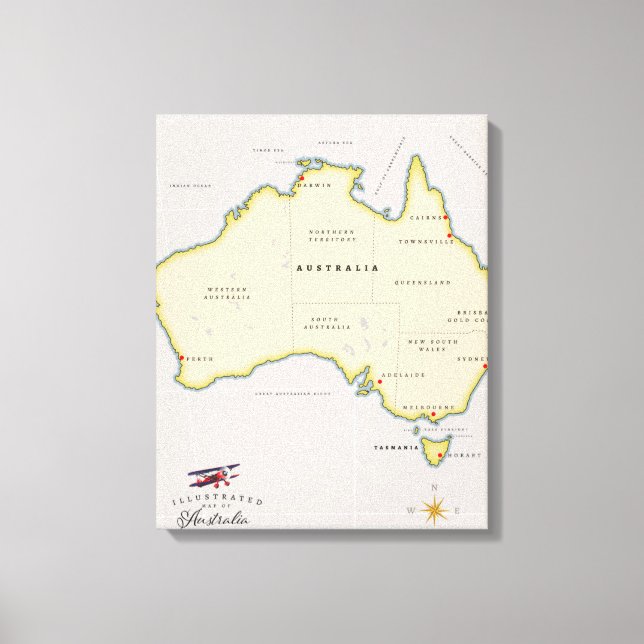 Impressão Em Tela Mapa ilustrado da Austrália (Frente)