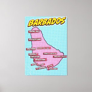 Impressão Em Tela Mapa ilustrado da Barbuda em Pop Art