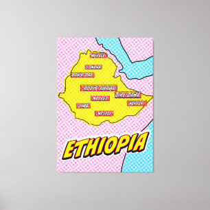Impressão Em Tela Mapa ilustrado da Etiópia em Pop Art