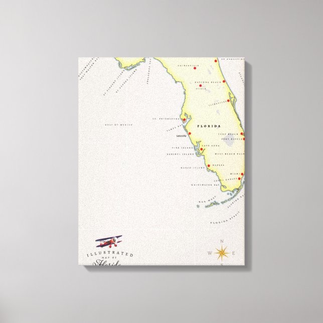 Impressão Em Tela Mapa ilustrado da Flórida (Frente)