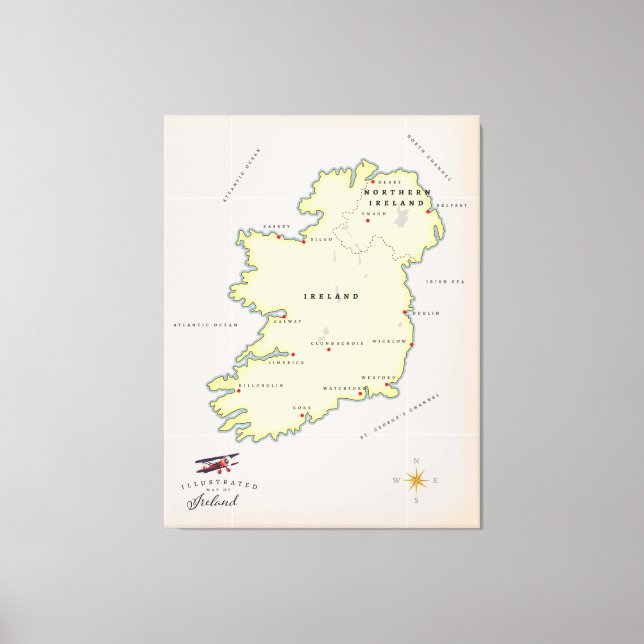 Impressão Em Tela Mapa Ilustrado da Irlanda (Frente)
