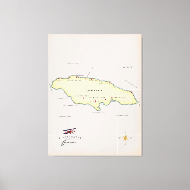Impressão Em Tela Mapa ilustrado da Jamaica. (Frente)