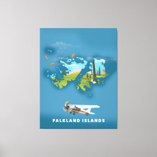 Impressão Em Tela Mapa ilustrado das ilhas Falkland