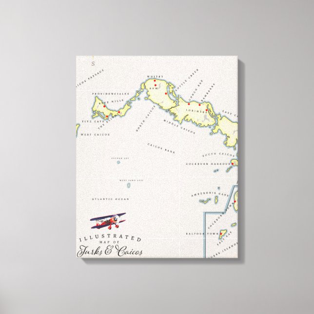 Impressão Em Tela Mapa ilustrado das Ilhas Turcas e Caicos (Frente)