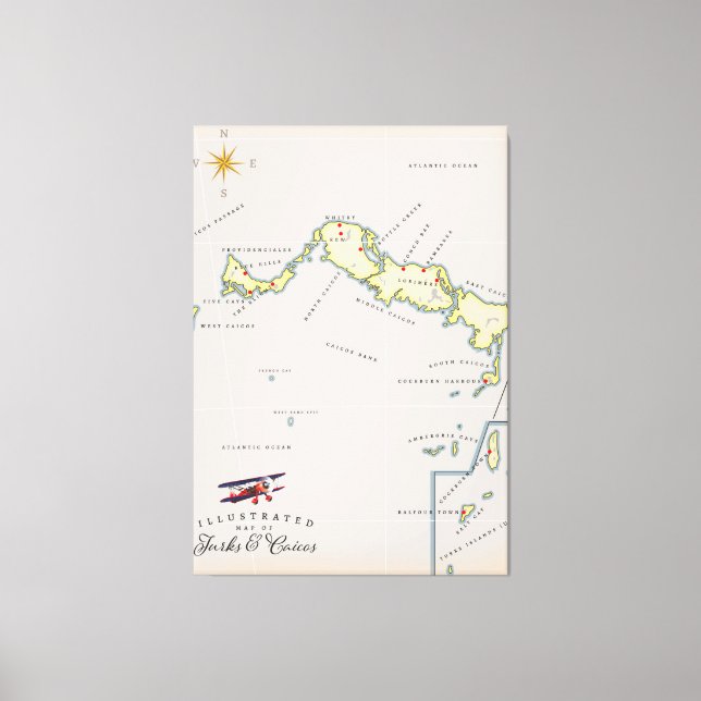 Impressão Em Tela Mapa ilustrado das Ilhas Turcas e Caicos (Frente)