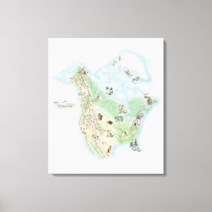 Impressão Em Tela Mapa ilustrado de America do Norte