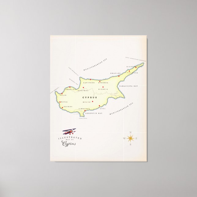 Impressão Em Tela Mapa ilustrado de Chipre. (Frente)