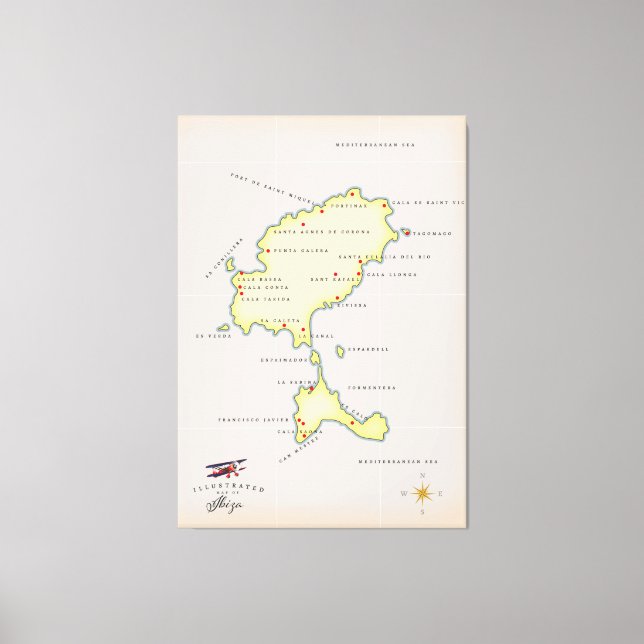 Impressão Em Tela Mapa ilustrado de Ibiza (Frente)