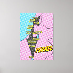 Impressão Em Tela Mapa ilustrado de Israel em Pop Art
