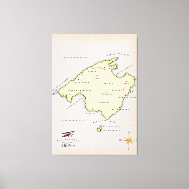 Impressão Em Tela Mapa ilustrado de Mallorca (Frente)