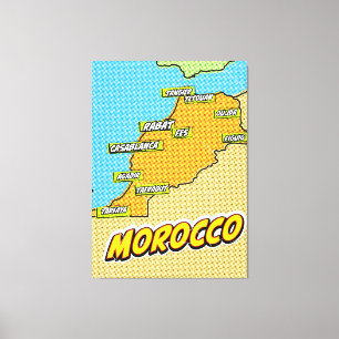 Impressão Em Tela Mapa ilustrado de Marrocos em Pop Art