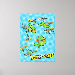 Impressão Em Tela mapa ilustrado de Pop Art das Ilhas Scilly