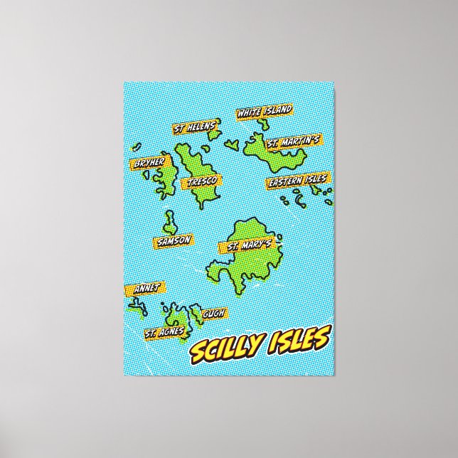 Impressão Em Tela Mapa ilustrado de Pop Art das Ilhas Scilly (Frente)