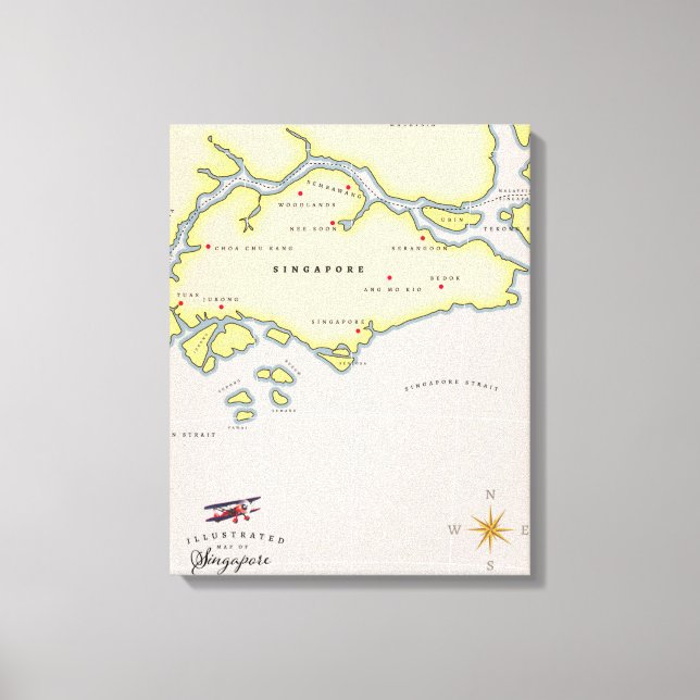 Impressão Em Tela Mapa ilustrado de Singapura (Frente)