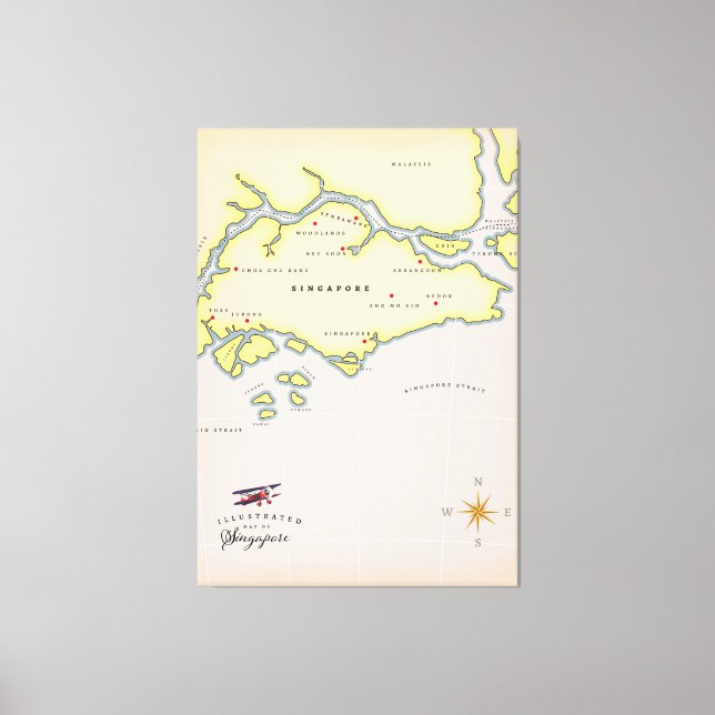 Impressão Em Tela Mapa ilustrado de Singapura (Frente)
