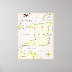 Impressão Em Tela Mapa ilustrado de Trinidad e Tobago