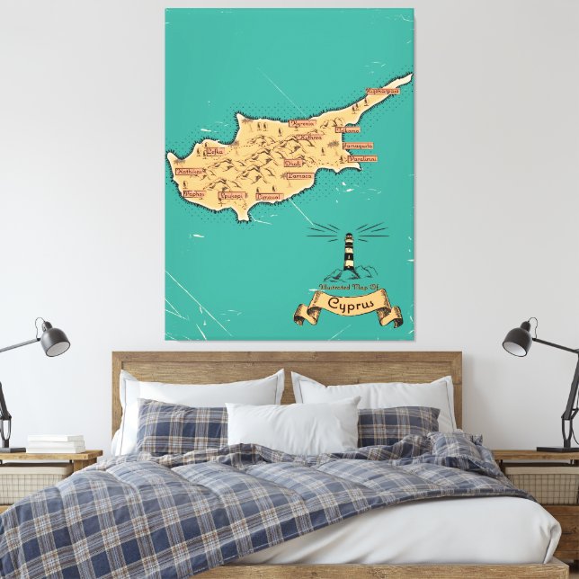 Impressão Em Tela Mapa ilustrado de Viagem Chipre (Insitu(Quarto))