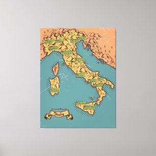 Impressão Em Tela Mapa Ilustrado De Viagem Da Itália