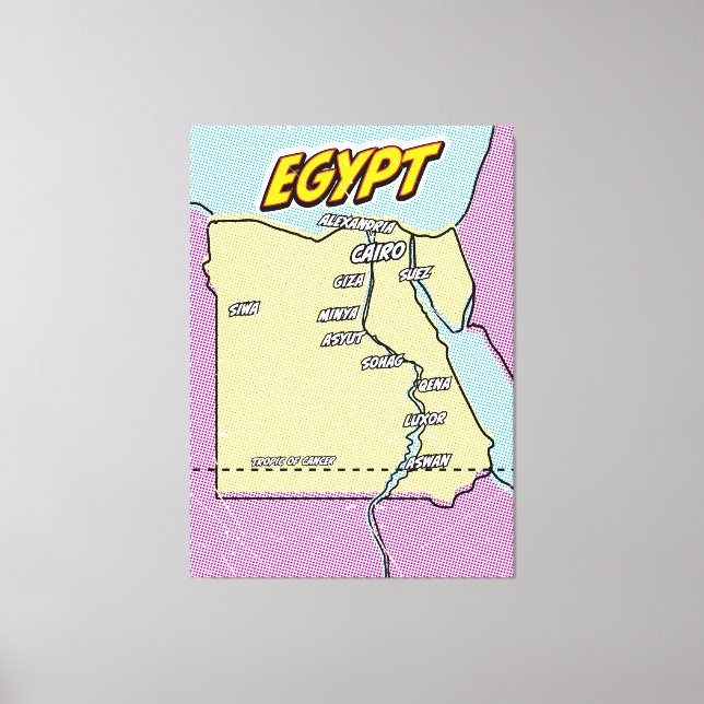 Impressão Em Tela Mapa ilustrado do Egito em Pop Art (Frente)