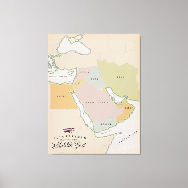 Impressão Em Tela Mapa ilustrado do Oriente Médio. (Frente)