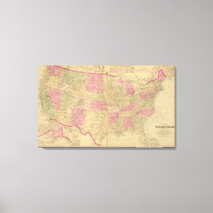 Impressão Em Tela Mapa litográfico e colorido da mão dos Estados Uni