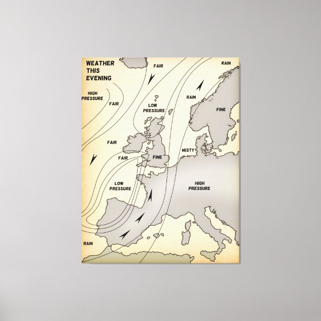 Impressão Em Tela Mapa meteorológico antigo das Ilhas Britânicas e E (Frente)