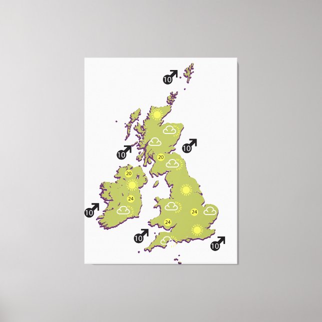 Impressão Em Tela Mapa meteorológico retrô das Ilhas Britânicas (Frente)
