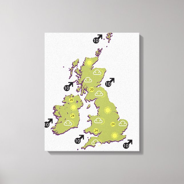 Impressão Em Tela Mapa meteorológico retrô das Ilhas Britânicas (Frente)