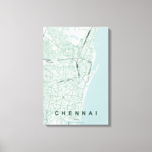 Impressão Em Tela Mapa Minimalista da Cidade de Chennai Índia