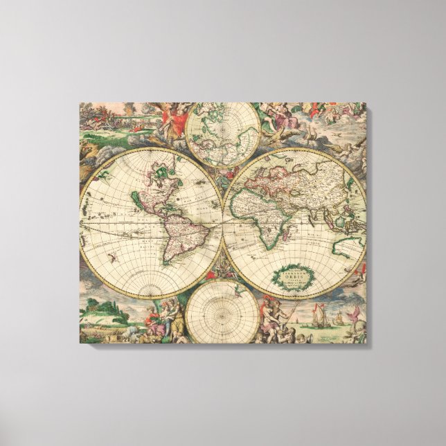 Impressão Em Tela Mapa Mundial 1671 (Frente)