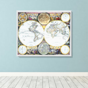 Impressão Em Tela Mapa Mundial Antigo, Atlas Maritimus de John Selle