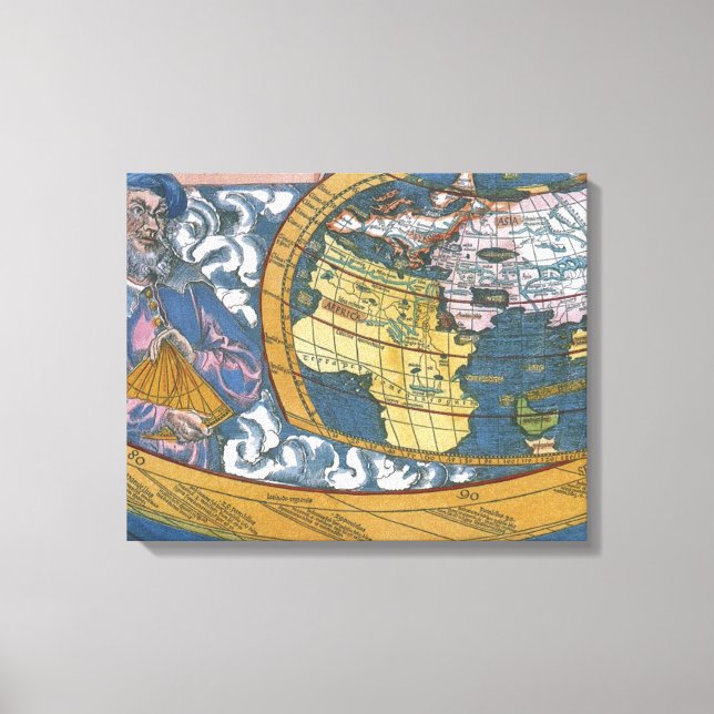 Impressão Em Tela Mapa Mundial Antigo com Claudius Ptolemy, 1507 (Frente)