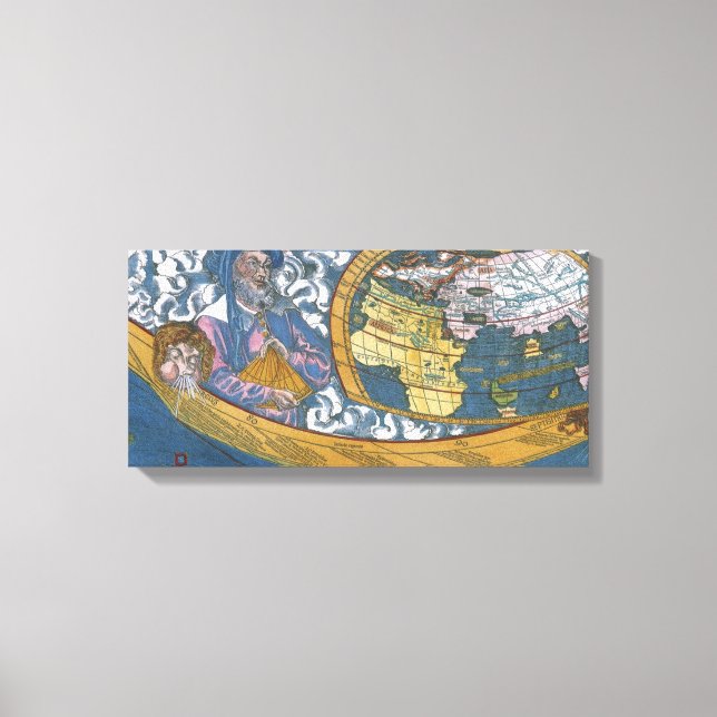 Impressão Em Tela Mapa Mundial Antigo com Claudius Ptolemy, 1507 (Frente)