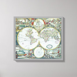 Impressão Em Tela Mapa Mundial Antigo do Século 17, Frederick De Wit
