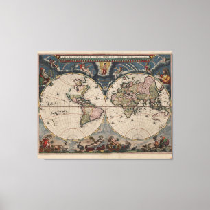 Impressão Em Tela Mapa Mundial Antiquado: Arte Cartográfica Históric