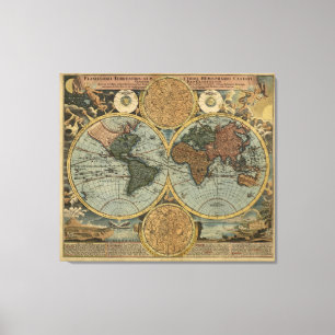 Impressão Em Tela Mapa Mundial Antiquado por Johann Baptist Homann, 