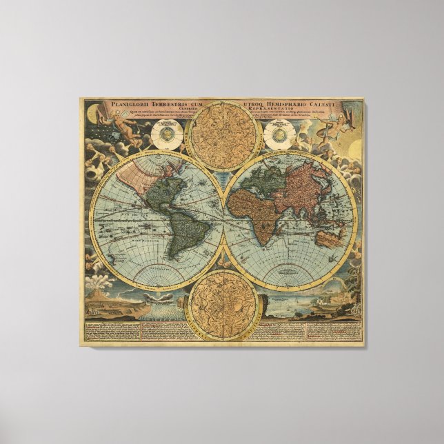 Impressão Em Tela Mapa Mundial Antiquado por Johann Baptist Homann,  (Frente)