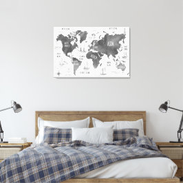 Impressão Em Tela Mapa Mundial Arte Preto Branco Náutico