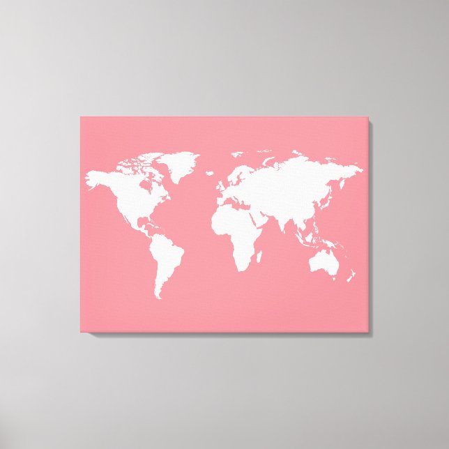 Impressão Em Tela mapa mundial branco a rosa (Frente)