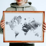 Impressão Em Tela Mapa Mundial da Cor Branca Moderna da Negra<br><div class="desc">Trabalho de arte do Mundo de Cor da Água Moderna Preta e Branca</div>