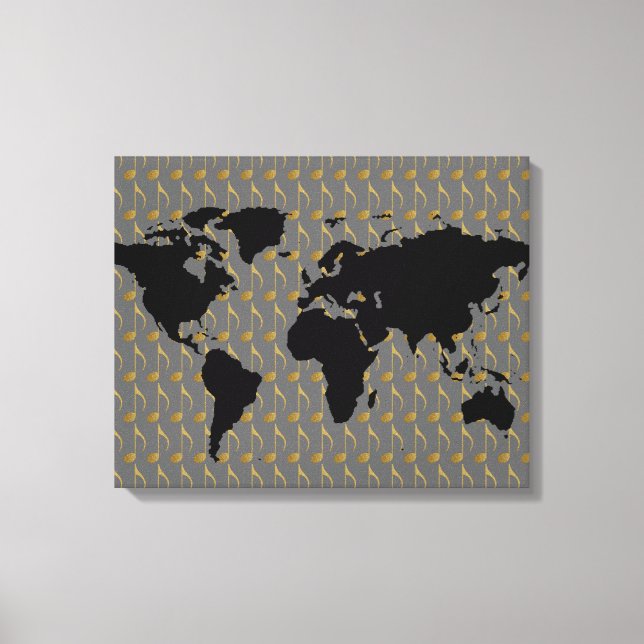 Impressão Em Tela Mapa Mundial de Música com Temas (Frente)