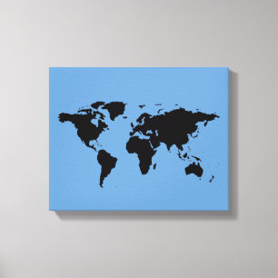 Impressão Em Tela mapa negro mundial em azul