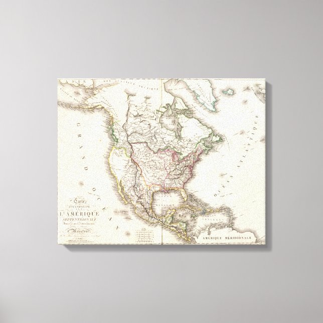 Impressão Em Tela Mapa norte-americano gravado (Frente)