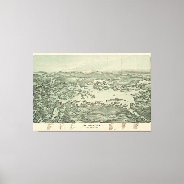 Impressão Em Tela Mapa Pictórico do Lago Winnipesaukee (1903) (Frente)