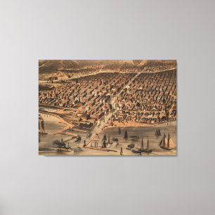 Impressão Em Tela Mapa pictórico do vintage de Chicago (1871) (2)