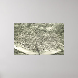 Impressão Em Tela Mapa pictórico do vintage de Cincinnati (1900)