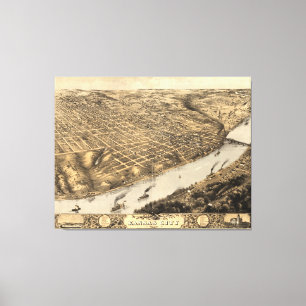 Impressão Em Tela Mapa pictórico do vintage de Kansas City (1869)